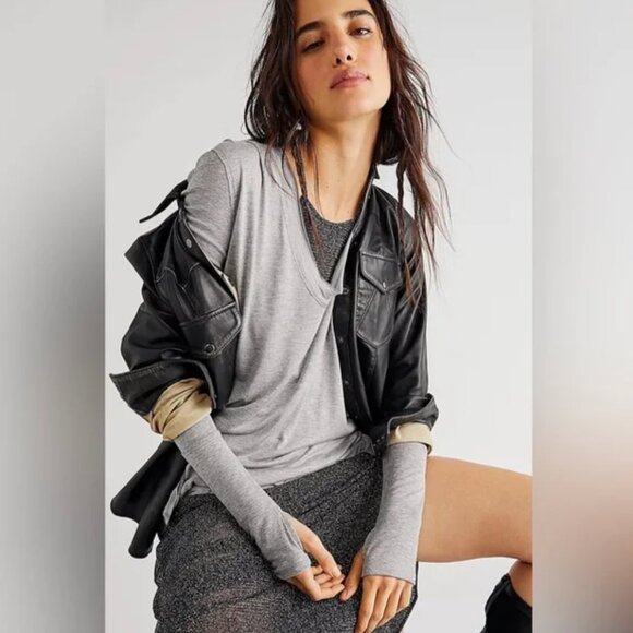 NWOT Free People We The Free Fresh and Clean Long Sleeve Top Heather Gray Size S - Picture 4 of 10